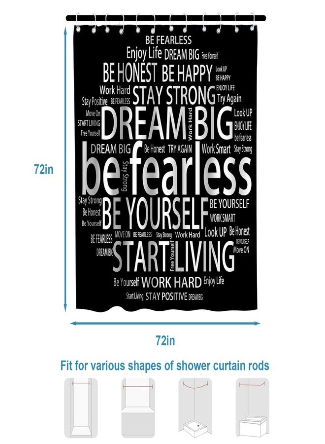 Final Friday Kids Shower Curtains Believe Quotes Be Fearless Dream Big Be Yourself Inspirational Theme Cloth Fabric Bathroom Decor Sets with Hooks Waterproof Washable 72W x 72H Black and White - Image 4