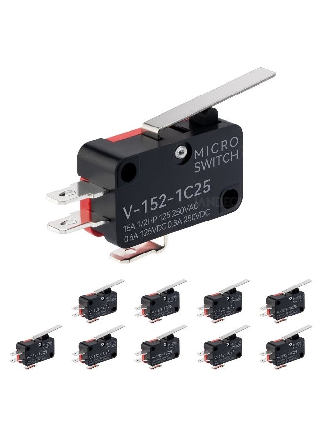 10 قطع مفاتيح حد مفصلية رافعة، SPDT 1NO 1NC مفاتيح ميكرو SNAP ACTION V-152-1C25 - Image 1