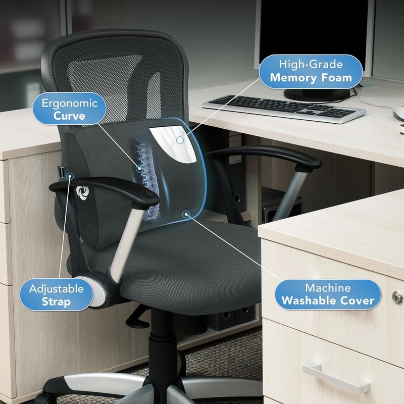 Samsonite Lumbar Support Pillow for Office Chair and Car Seat, Perfectly Balanced Memory Foam, Versatile Use Lower Back Cushion, Black Plush - Image 4