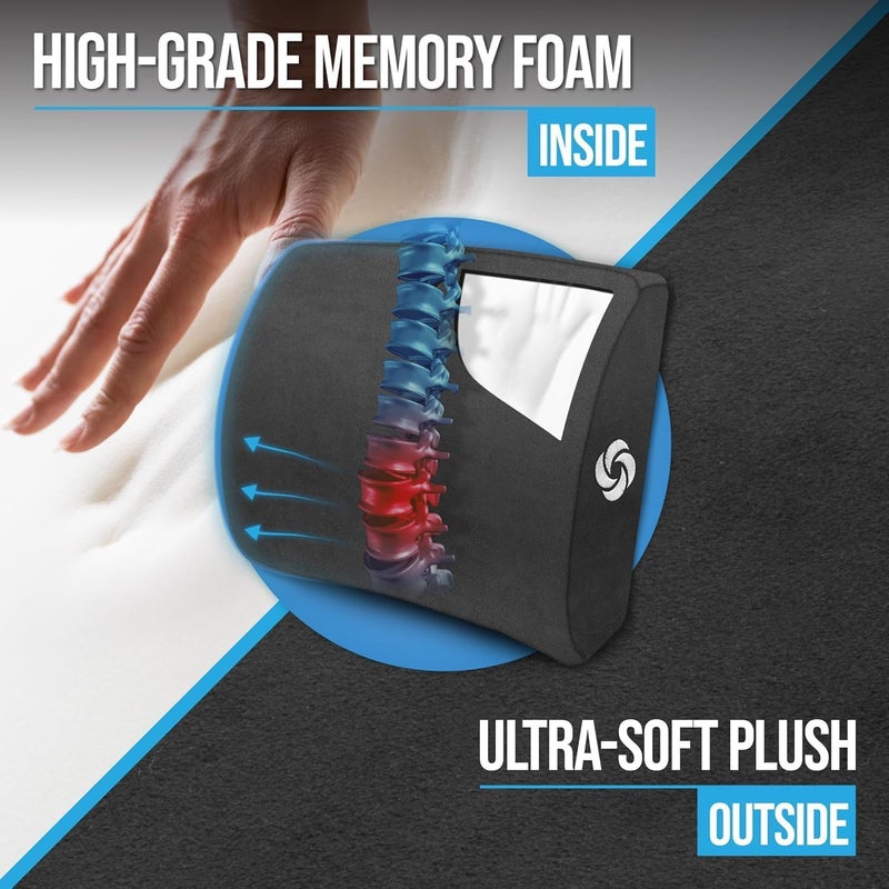 Samsonite Lumbar Support Pillow for Office Chair and Car Seat, Perfectly Balanced Memory Foam, Versatile Use Lower Back Cushion, Black Plush - Image 3