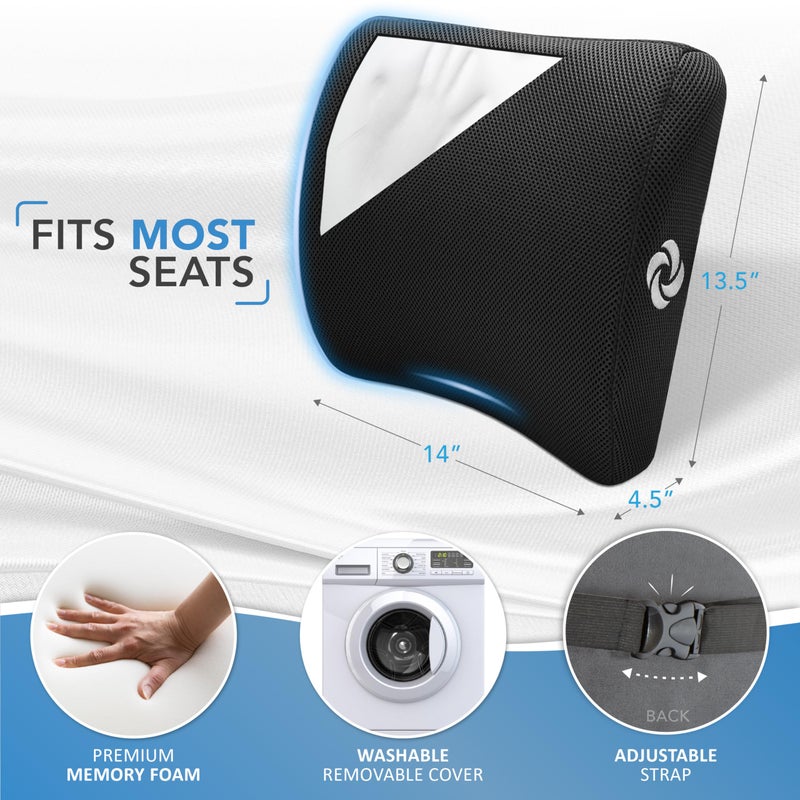 Samsonite Lumbar Support Pillow for Office Chair and Car Seat, Perfectly Balanced Memory Foam, Versatile Use Lower Back Cushion, Black Plush - Image 2