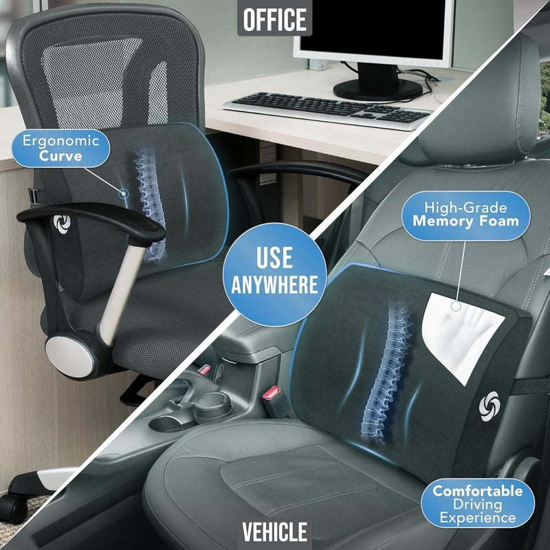 Samsonite Lumbar Support Pillow for Office Chair and Car Seat, Perfectly Balanced Memory Foam, Versatile Use Lower Back Cushion, Black Plush - Image 5