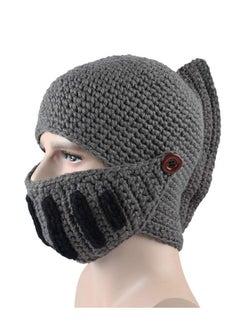 SYOSI Roman Knight Helmet Winter Warm Hat, Visor Crochet Knit Beanie Hat Mask Set Handmade Winter Knit Beanie Hat Winter Roman Knight Knit Hat Earflap Ski Hat Winter Knitted Hat for Adult Kids  - Image 2