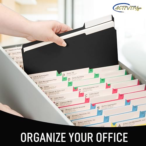 ACTIVITYYA Black File Folders, 1/3-Cut Tabs, Letter Size, 12-Pack – Durable Office Filing Folders for Documents, Papers, and Organization - Image 4