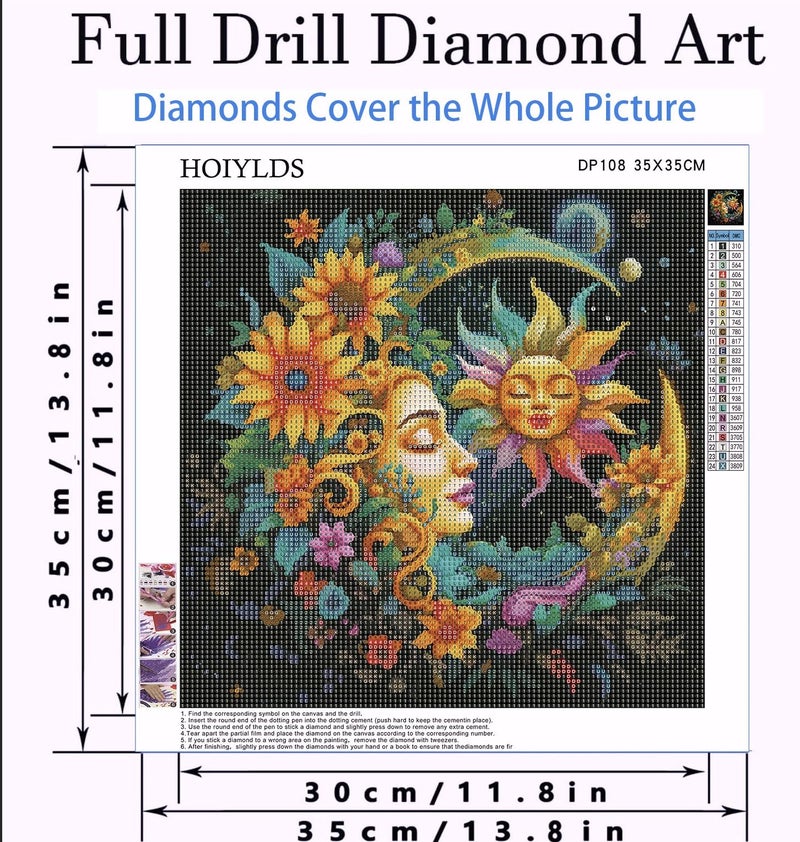 HOIYLDS Sun and Moon Diamond Art Painting Kits for Adults - Round Full Drill Diamond Dots Paintings for Beginners, 5D Paint with Diamonds Pictures Gem Art Painting Kits DIY Crafts Project Kits 14x14inch - Image 4