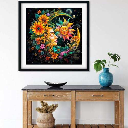 HOIYLDS Sun and Moon Diamond Art Painting Kits for Adults - Round Full Drill Diamond Dots Paintings for Beginners, 5D Paint with Diamonds Pictures Gem Art Painting Kits DIY Crafts Project Kits 14x14inch - Image 3