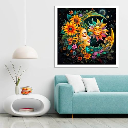 HOIYLDS Sun and Moon Diamond Art Painting Kits for Adults - Round Full Drill Diamond Dots Paintings for Beginners, 5D Paint with Diamonds Pictures Gem Art Painting Kits DIY Crafts Project Kits 14x14inch - Image 2