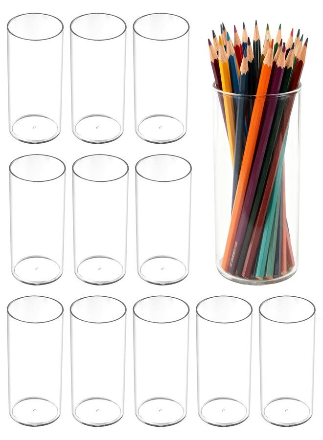 IBEQUEM 12Pack Clear Acrylic Pen Holder Makeup Brush Round Pencil Holder for Desk Pen Cups Desk Organizers and Storage Desktop Stationery Organizer for Office School Home Supplies - Image 1