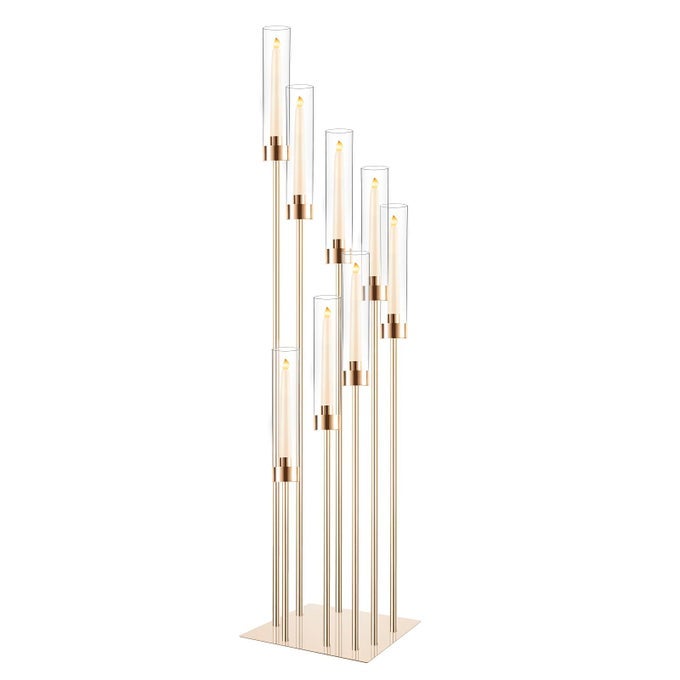 TALL FLOOR CANDLE HOLDER SET 8ARM METAL FLOOR CANDELABRA CANDLE HOLDERS LARGE GOLD WEDDING CENTERPIECE 453 H CANDLESTICK STAND WITH ACRYLIC SHADE FOR LED CANDLES FOR PARTY WEDDING HOME DECOR