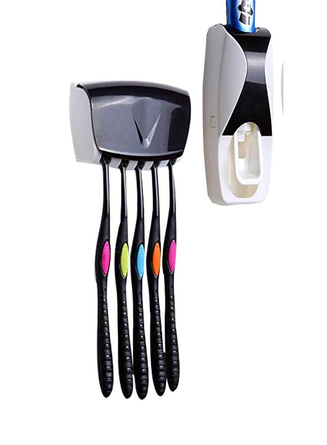 RC Auto Toothpaste Dispenser, Hands Free Toothpaste Squeezer Wall-Mount Toothbrush Holders Bathroom Organizer with 2 Hooks, Sticks & Cleaning Brush White - Image 1