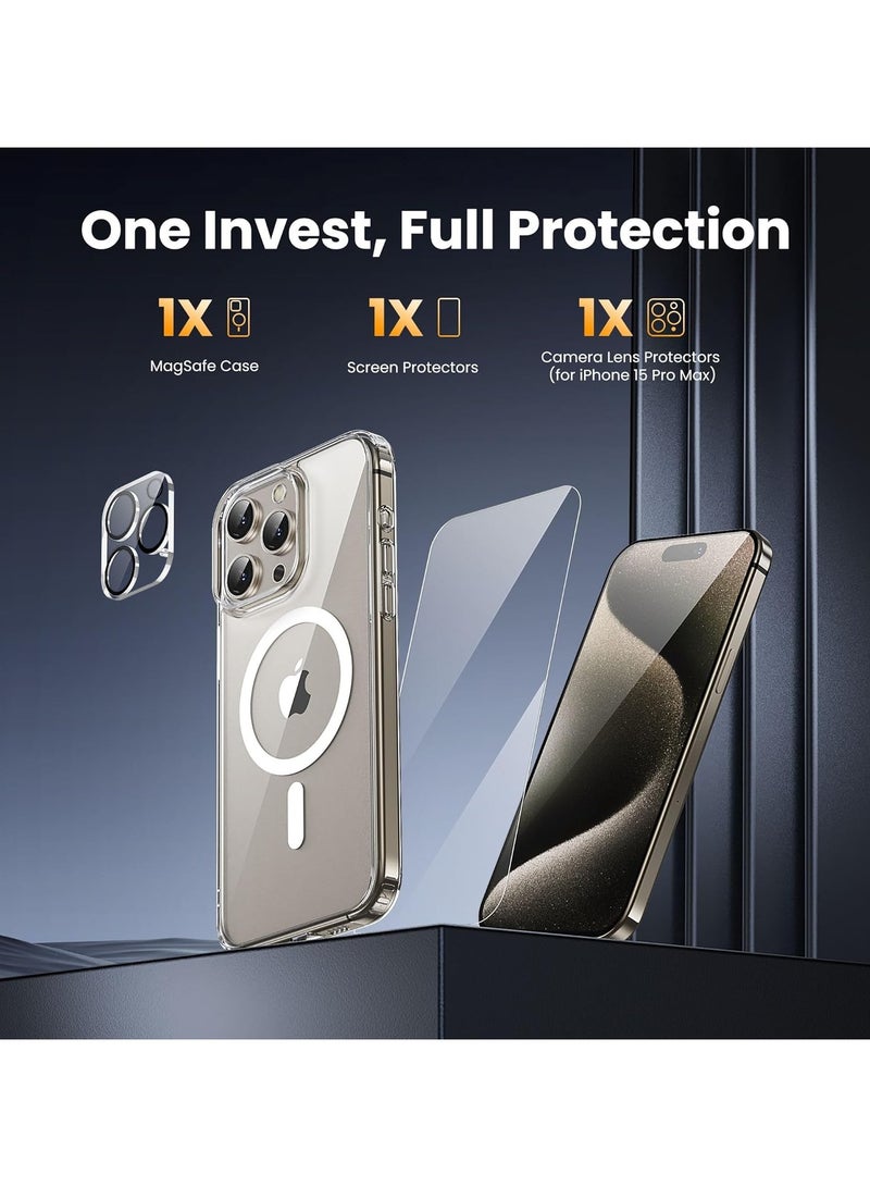 Denx Package 3 in 1 For iPhone 12 Pro Max, Clear Case with Screen Protector & Lens Protector, Compatible with Magsafe, High-Grade Protection & Anti-Yellowing, Magnetic Case for iPhone 12 Pro Max, Transparent - Image 3