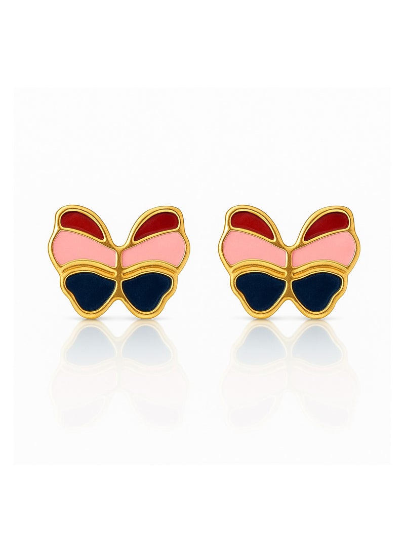 ايرس أقراط على شكل فراشة مطلية بالمينا متعددة الألوان للأطفال، مطلية بالذهب - Image 1