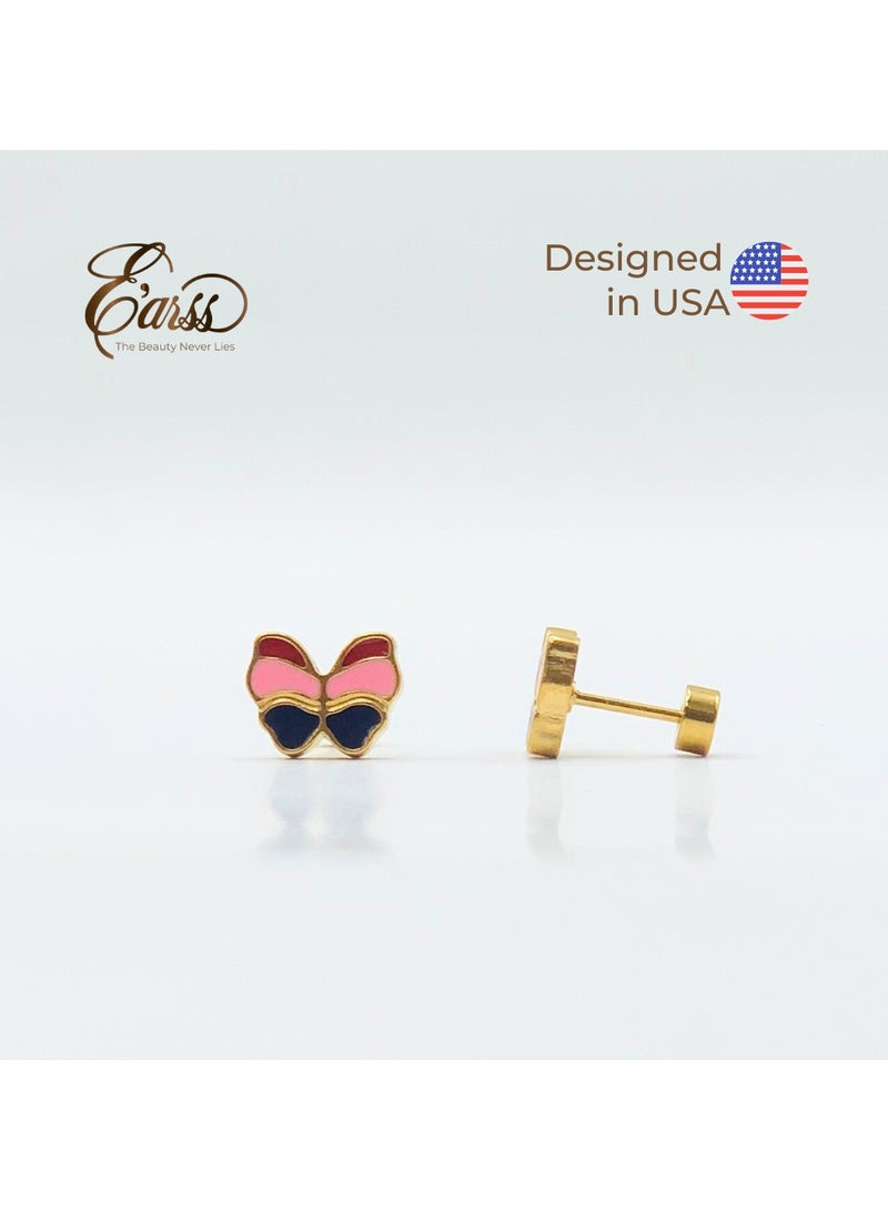 ايرس أقراط على شكل فراشة مطلية بالمينا متعددة الألوان للأطفال، مطلية بالذهب - Image 2