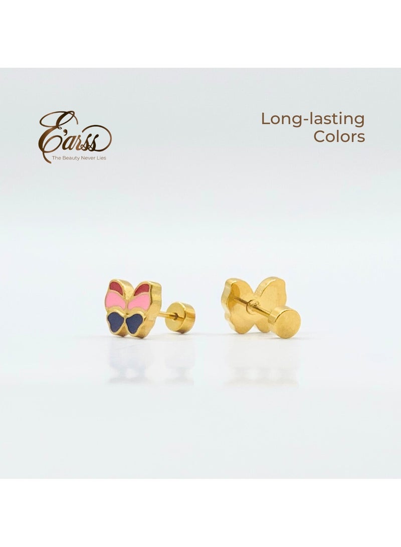 ايرس أقراط على شكل فراشة مطلية بالمينا متعددة الألوان للأطفال، مطلية بالذهب - Image 5