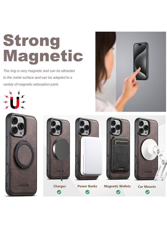 Suteni Case For iPhone 15 Plus G3 360 Rotation Holder MagSafe Denim Leather Back Phone Case - Image 4