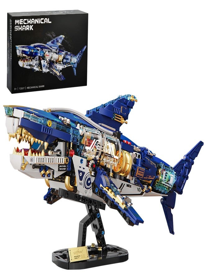 BNG Mechanical Shark Building Sets for Adult, Ocean Animal Building Block with Display Stand and Light, Sea Fish Collection STEM Toy, Home Office Decor and Idea Gift for Teen Boys 8+ (1277PCS) - Image 1