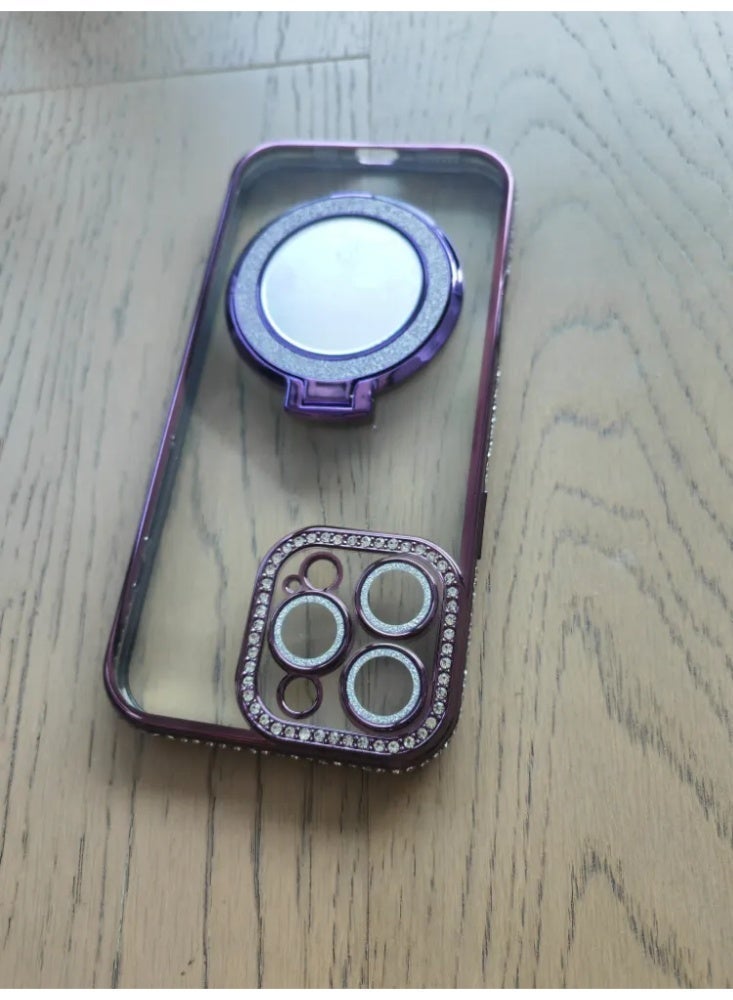 Crystal Rhinestone MagSafe Phone Case for iPhone with Mirror Ring Stand & Glitter Protective Cover - Image 5