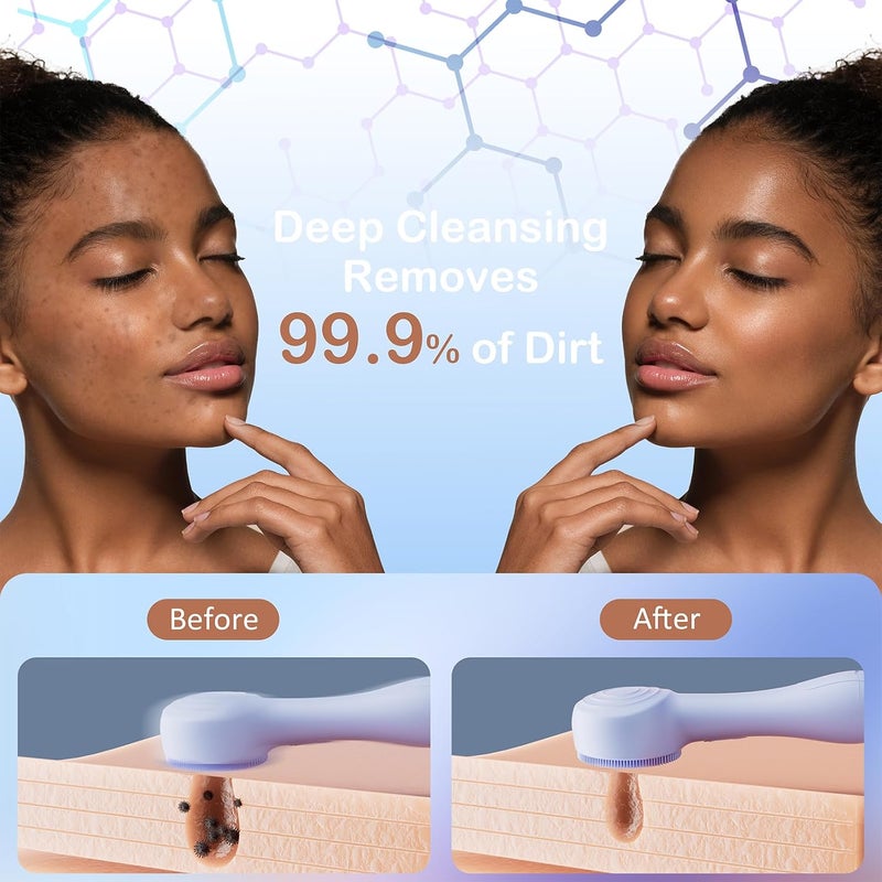 OUTIFUO Facial Cleansing Brush Silicone Face Scrubber Waterproof Rechargeable Exfoliator Massage Device for Men & Women, Deep Pore Cleansing, Exfoliating, Removing Blackhead Electric Face Scrub Brush (Blue) - Image 2