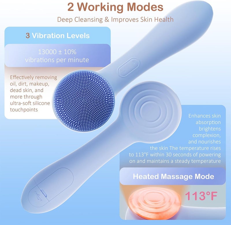 OUTIFUO Facial Cleansing Brush Silicone Face Scrubber Waterproof Rechargeable Exfoliator Massage Device for Men & Women, Deep Pore Cleansing, Exfoliating, Removing Blackhead Electric Face Scrub Brush (Blue) - Image 4