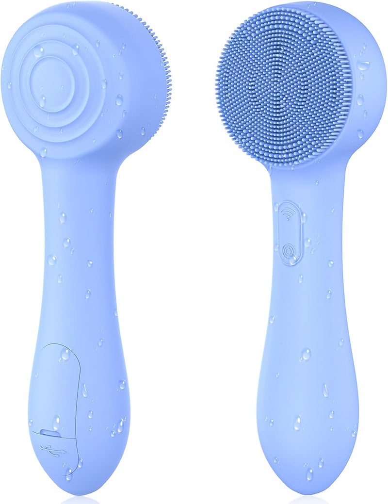 OUTIFUO Facial Cleansing Brush Silicone Face Scrubber Waterproof Rechargeable Exfoliator Massage Device for Men & Women, Deep Pore Cleansing, Exfoliating, Removing Blackhead Electric Face Scrub Brush (Blue) - Image 1