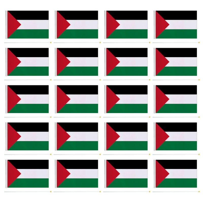 أعلام فلسطين المحمولة باليد 20 حزمة مقاس 14x21 سم مع عصا للمواكب وزينة السيارات - Image 2