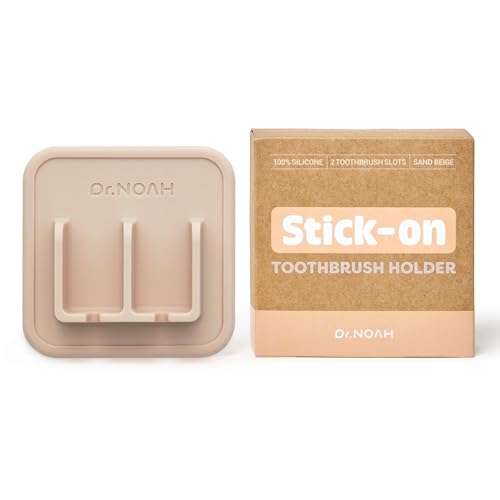 Dr.NOAH Silicone Wall Mount Toothbrush Holder | Sand Beige | Strong Suction | Easy to Remove & Reuse | Dishwasher & Microwave Safe | Bathroom Toothbrush Holder (Sand Beige) - Image 1