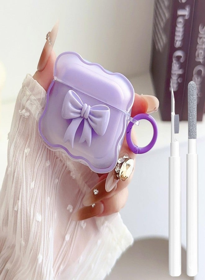 OTOPO Cute AirPods 4 Clear Case, Girly 3D Bow Design Soft TPU Protective Shockproof Kawaii Apple iPod 4th Generation Cover with Cleaner Kit & Keychain Girls Women Purple Bow - Image 1