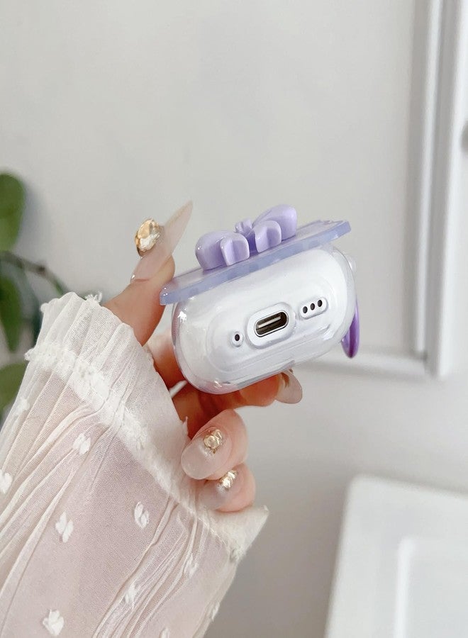 OTOPO Cute AirPods 4 Clear Case, Girly 3D Bow Design Soft TPU Protective Shockproof Kawaii Apple iPod 4th Generation Cover with Cleaner Kit & Keychain Girls Women Purple Bow - Image 4
