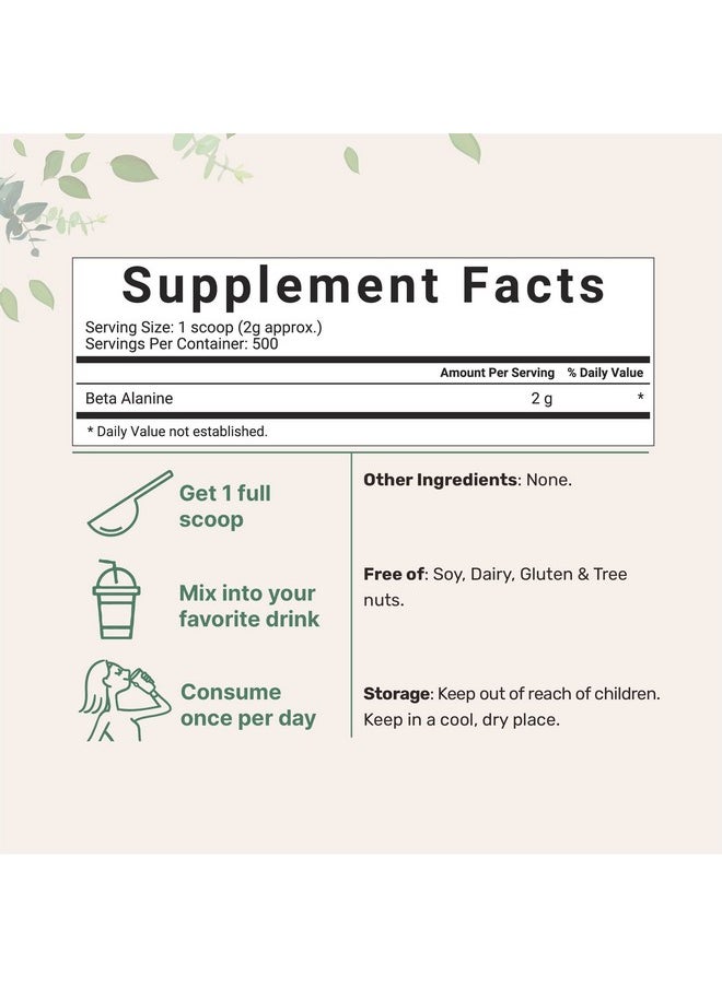 Micro Ingredients - Beta Alanine Powder Pure Beta Alanine Supplement 2.2 Pounds (500 Days Supply) Filler Free Amino Energy Pre Workout Unflavored Non Gmo And Vegan Friendly - Image 1