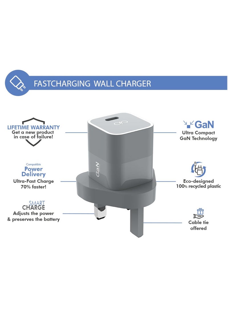FORCE Force Power 30W USB C PD Power Delivery GaN  Upto 70% Faster Wall Charger Lifetime Warranty Gray  - Image 2