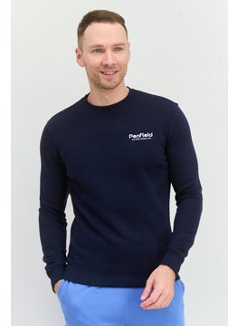 Men Crew Neck Brand Logo Long Sleeves Sweatshirt, Navy