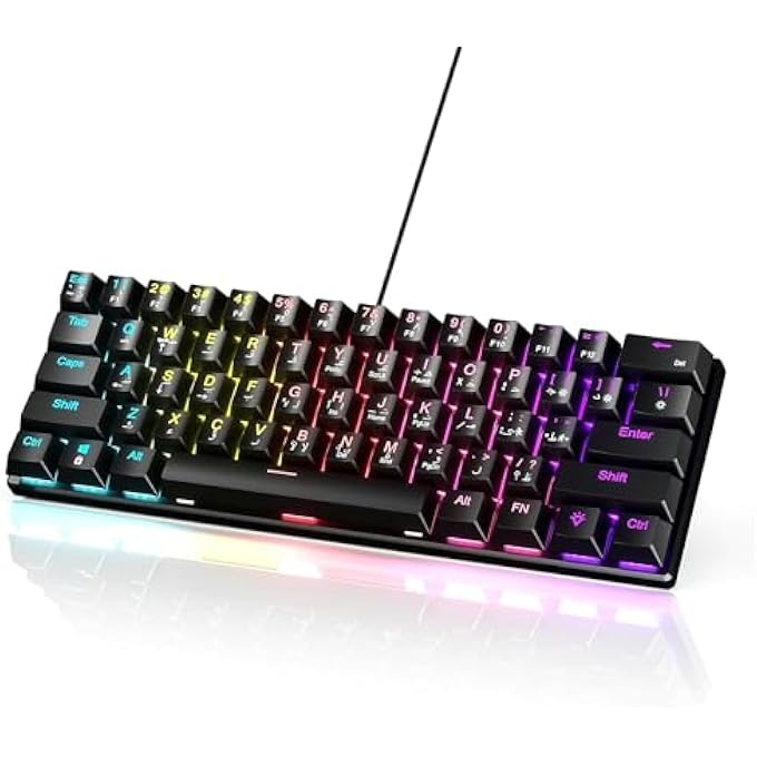rayihni 61-KEY MECHANICAL KEYBOARD, WITH ENGLISH AND ARABIC BILINGUAL INPUT KEYCAP, RED AXIS HYBRID LIGHT, COMPACT MINI WIRED KEYBOARD, FOR PC, MAC E-SPORTS PORTABLE - BLACK - Image 1