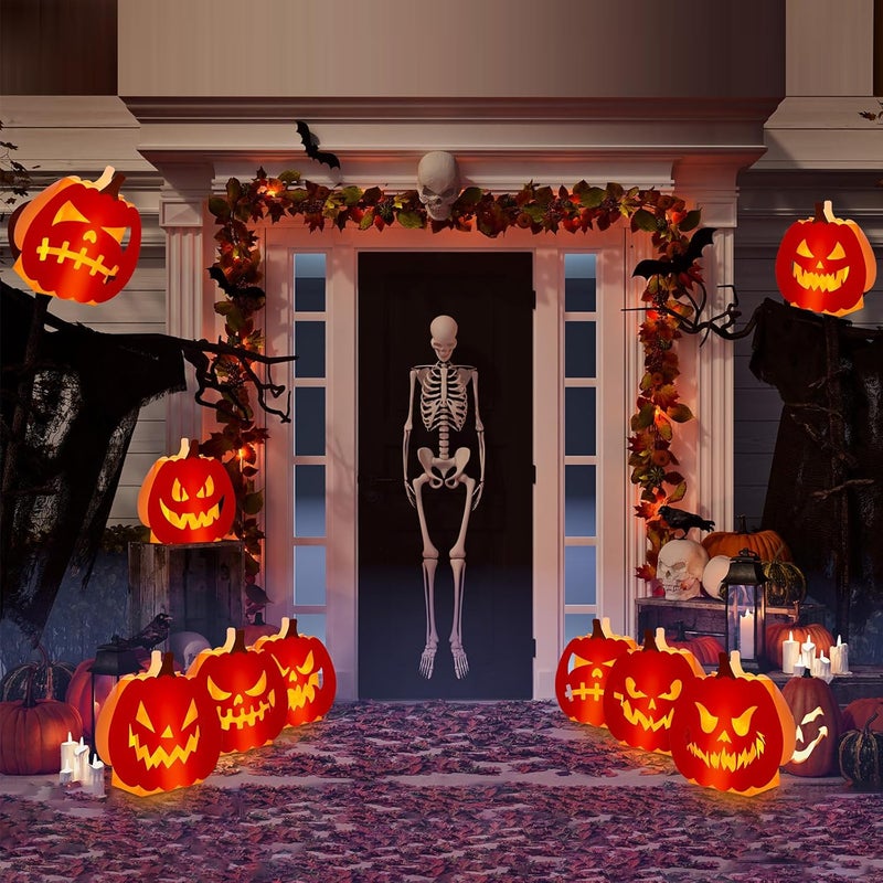 Watersay 24 Pcs Halloween Luminary Bags with 24 Pcs LED Tea Lights Pumpkin Lantern Luminary Paper Bags with 48 Pcs Pumpkin Cards with 8 Different Pumpkin Faces Halloween Decoration Candle Holder Bag - Image 5