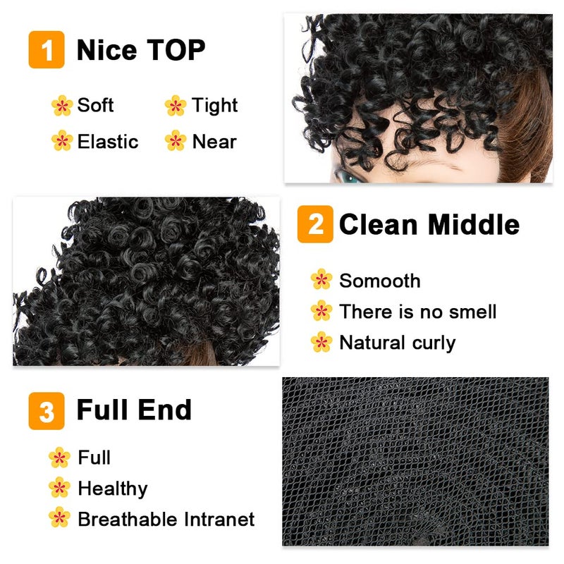 MODSIGHT Afro Puff Drawstring Ponytail with Bangs, Black Kinky Curly Ponytail Bun with Bangs Updo Hairpieces, Short Afro Puffs with Bang for Black Women (Natural Black 1B) - Image 4