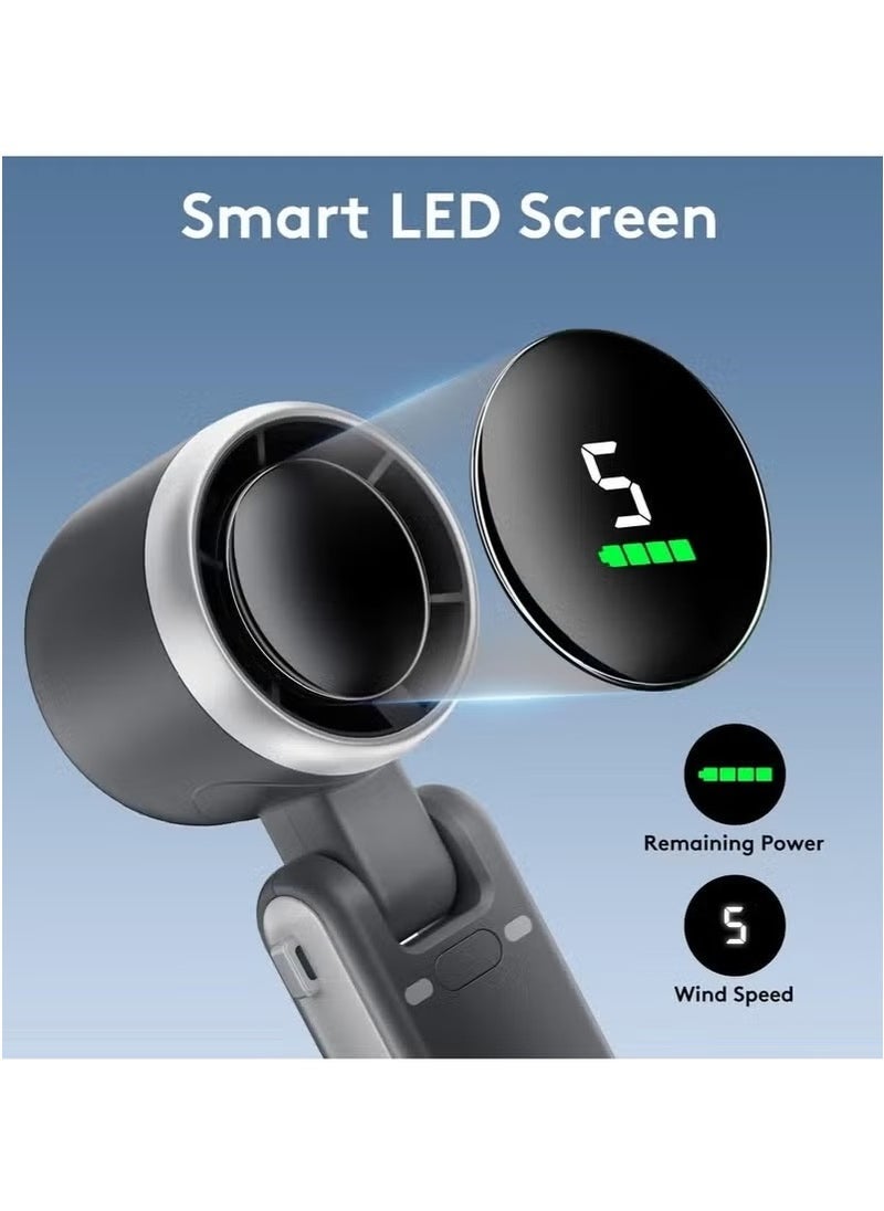 أكاليكس Portable Handheld Mini Fan with 50000 RPM, Foldable TurboFan, 3600mAh Type C Rechargeable Battery, 5 Speeds, Digital Display, Ideal for Travel and Outdoor Activities for Men and Women Black - Image 2