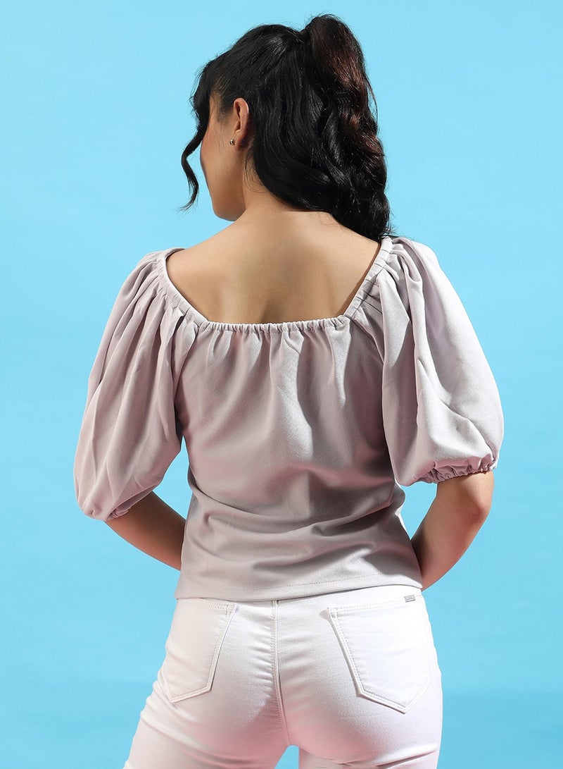 PINACOLADA Women's Light Grey Puff-Sleeved Top  - Image 5