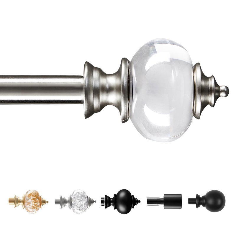Deconovo Adjustable Curtain Rod for Windows 34 Inch Diameter Heavy Duty Window Rod with Decorative Finials and Installation Hardware 4884 Nickel 1 Pack - Image 2