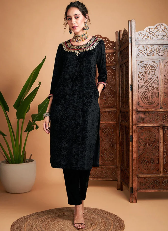 Black Velvet Straight Kurta for Women