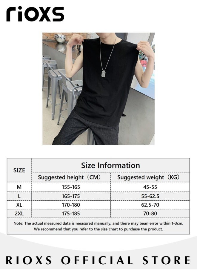 RIOXS Men's Summer Street Vest Casual Solid Color Sleeveless Sports T-Shirt Loose Workout Tank Top Black  - Image 4
