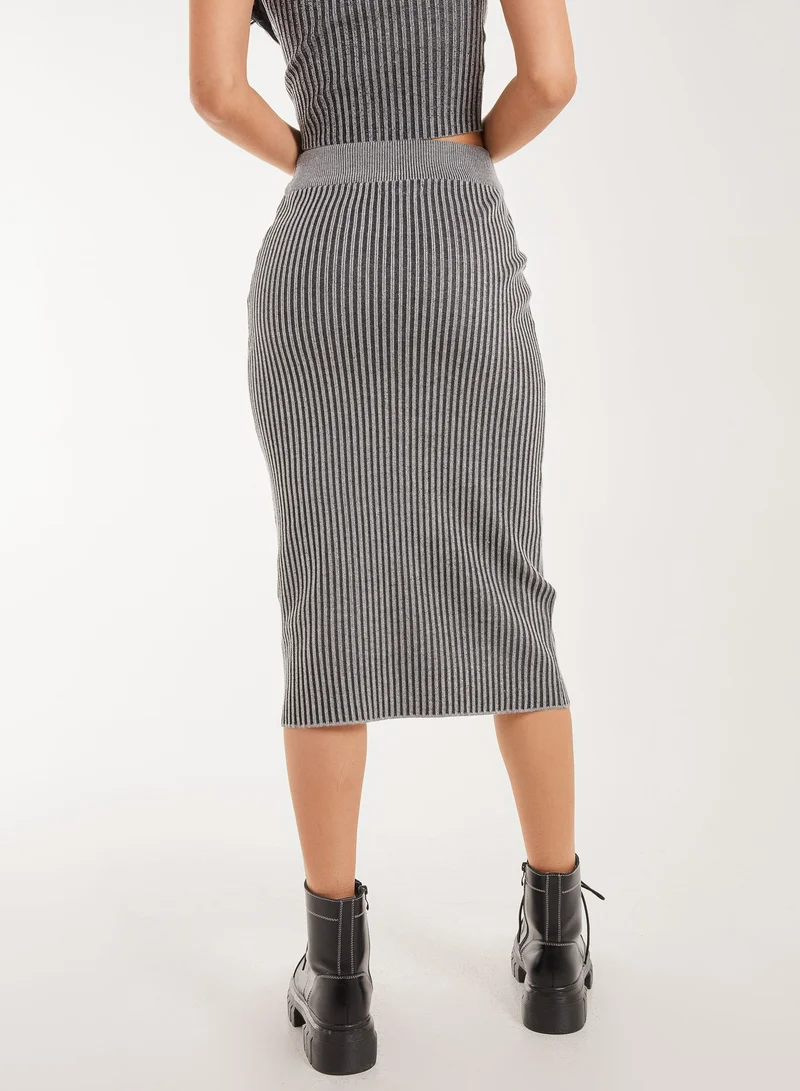 بينك فانيلا Two Tone Rib Midi Skirt