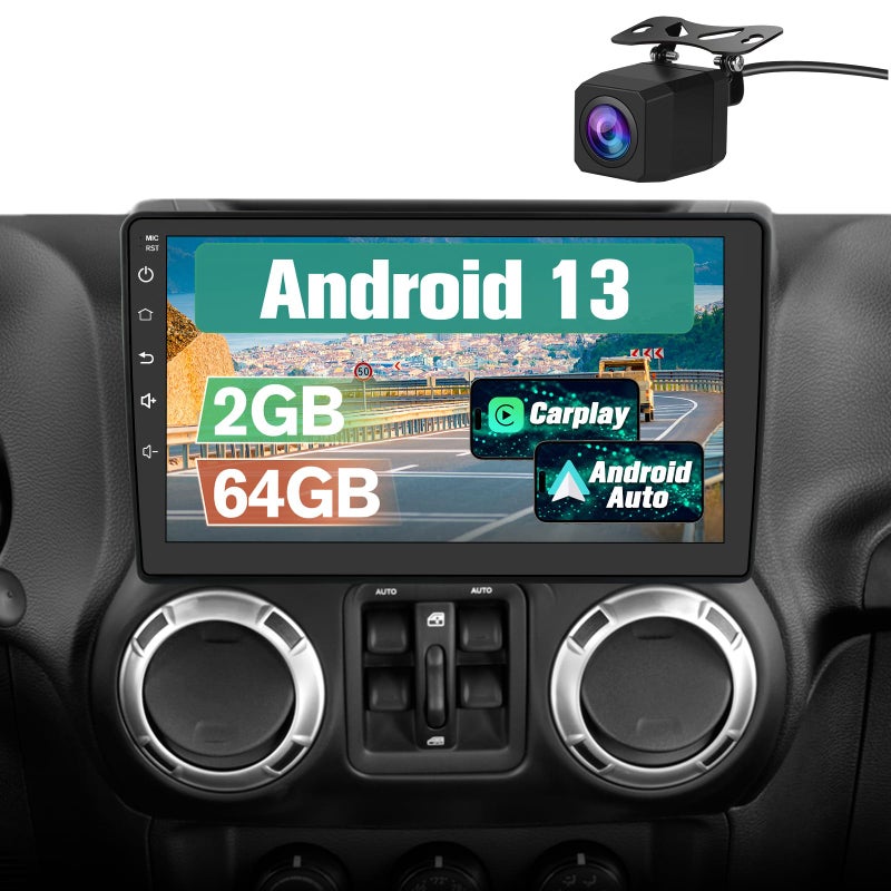 Pyniro Car Radio Stereo Upgrade for Jeep Wrangler 2007-2018/Dodge Ram 1500,etc., Android Head Unit with 10.1-Inch Touch Screen/Backup Camera/Wireless CarPlay & Android Auto/Mirroring/Wi-Fi/FM/SWC - Image 1