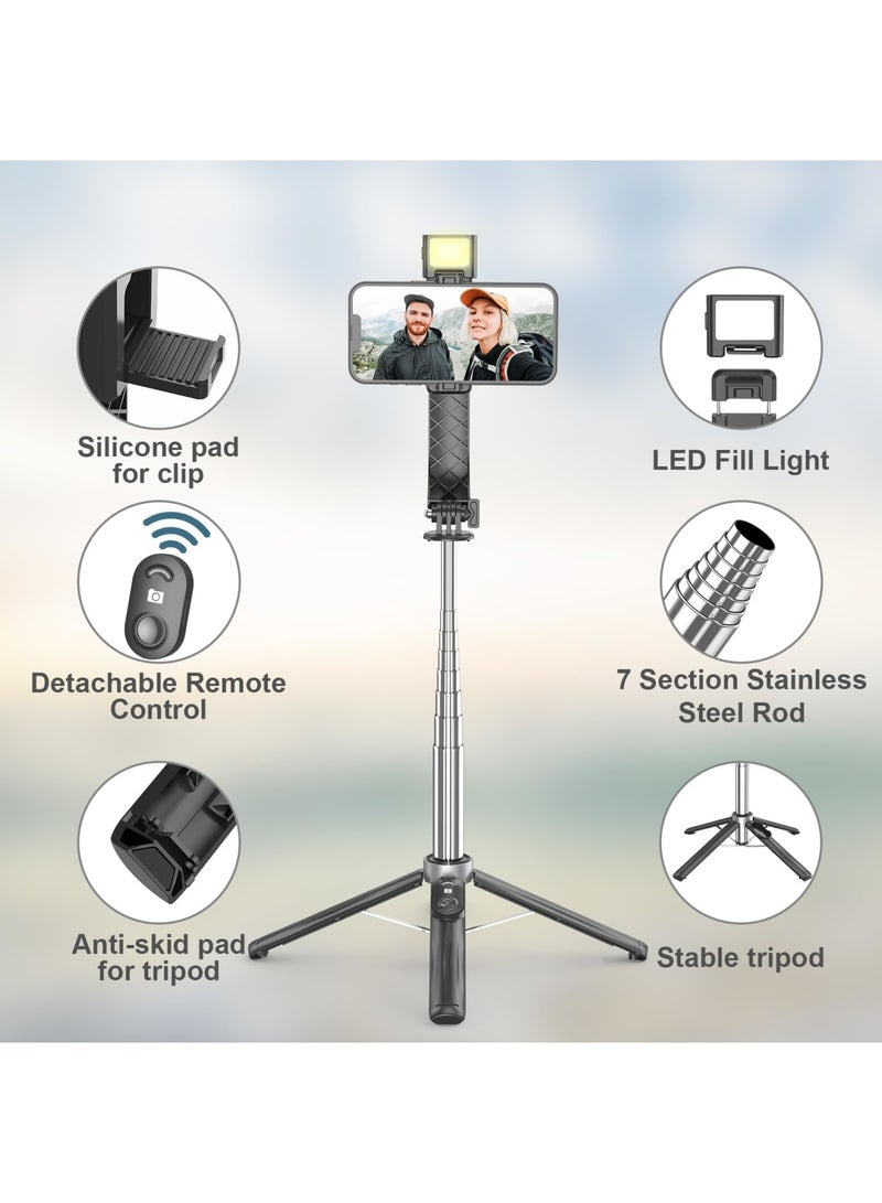 SYOSI 40 Selfie Stick Tripod with LED Fill Light, Extendable Travel Essential Phone Tripod, Upgrade Cell Phone quadpods with Wireless Remote, Portable Lightweight Phone Tripod for iPhone/Android(Black) - Image 2