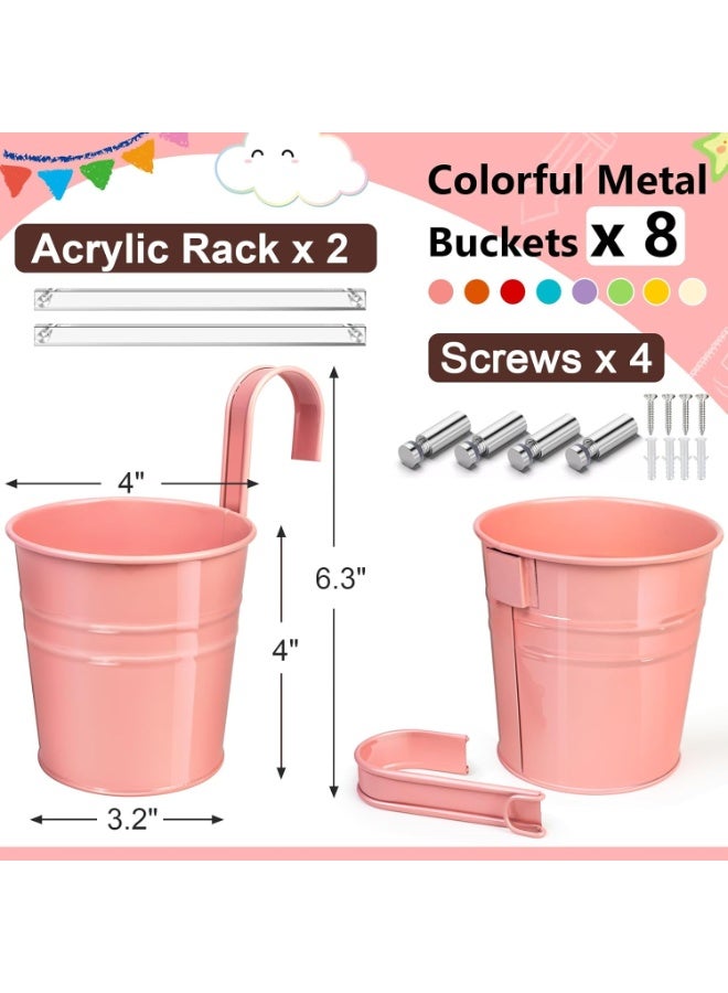 Arabest 8 Pack Metal Pencil Holder Crayon Organizer for Classroom with Hanging Rack for Wall, Crayon Holder Hanging Art Storage Buckets for Classroom - Image 3