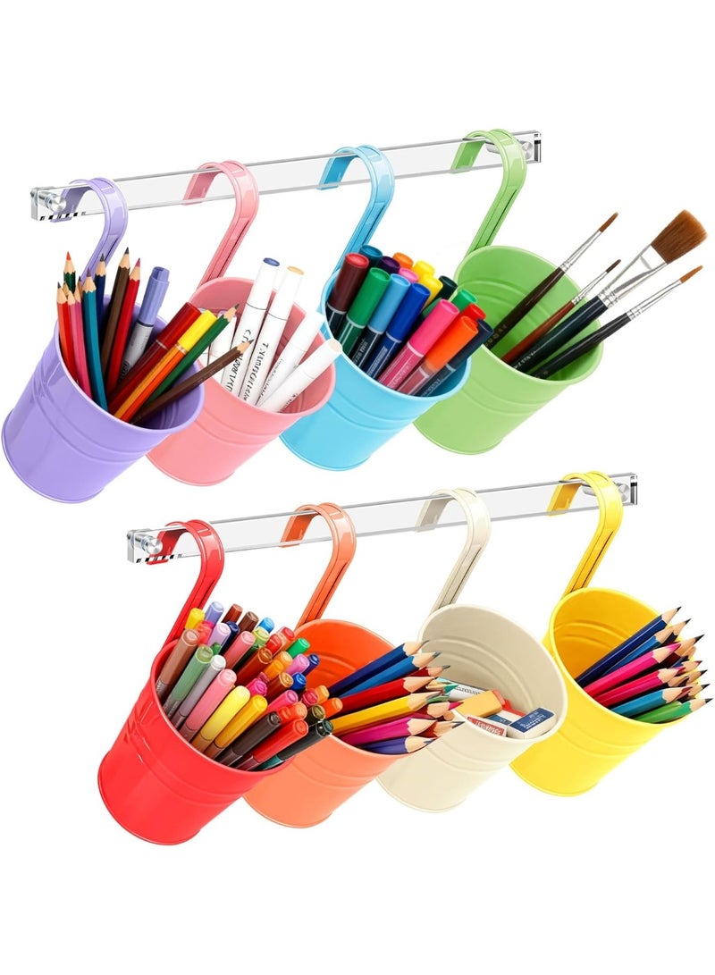 Arabest 8 Pack Metal Pencil Holder Crayon Organizer for Classroom with Hanging Rack for Wall, Crayon Holder Hanging Art Storage Buckets for Classroom - Image 2