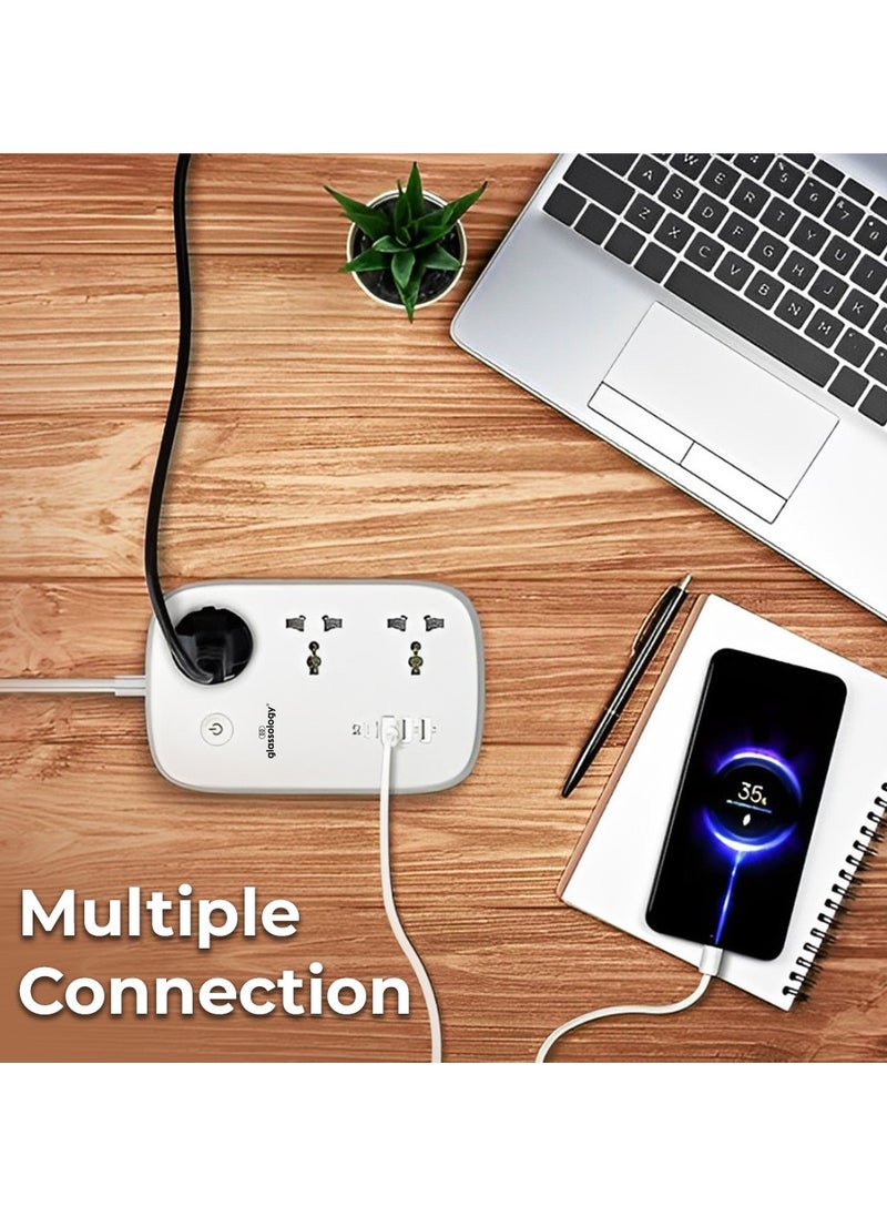 glassology - Smart Wi-Fi Power Extension box With 3 Sockets USB Type C PD Quick Charge Port 3 USB-A And 1 QC3.0 Works With Smart App Universal Power Sockets With UK 3 Pin Plug for Home/School/Office - Image 1