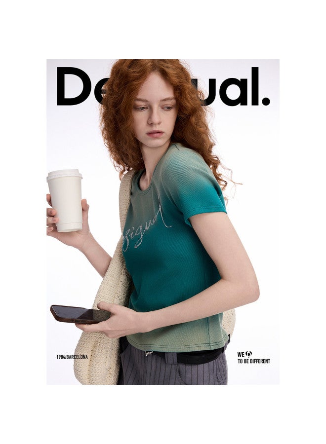 DESIGUAL ss25 New Gradient Washed Crystal-embellished Stretch Women's T-shirt - Image 2