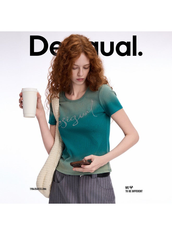DESIGUAL ss25 New Gradient Washed Crystal-embellished Stretch Women's T-shirt - Image 5