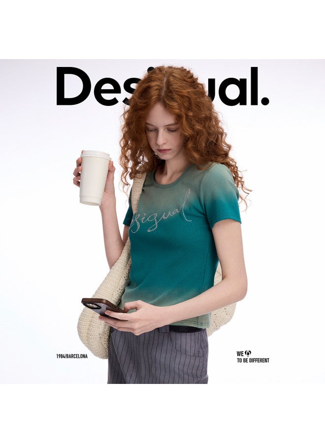 DESIGUAL ss25 New Gradient Washed Crystal-embellished Stretch Women's T-shirt - Image 4