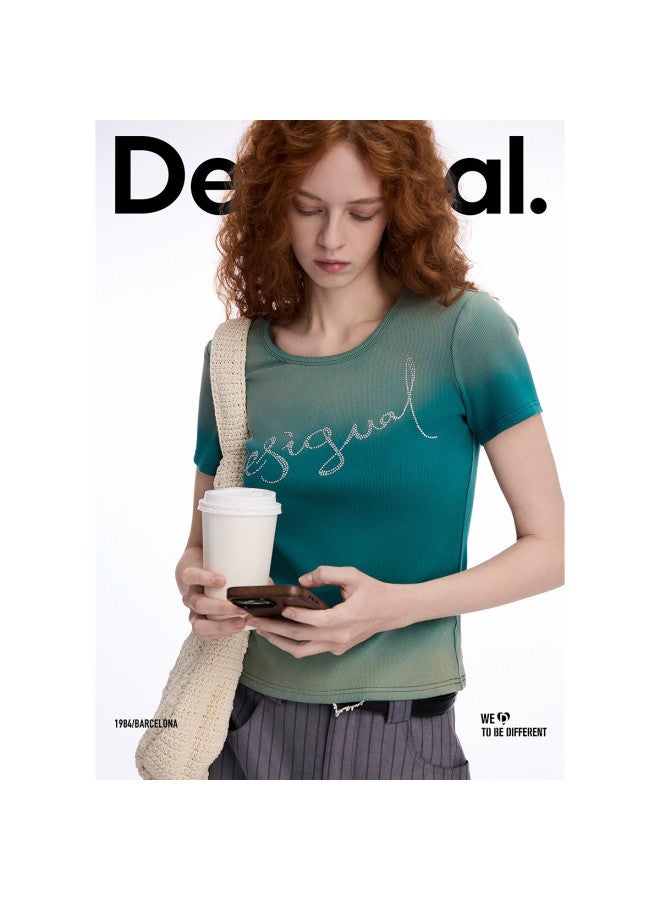 DESIGUAL ss25 New Gradient Washed Crystal-embellished Stretch Women's T-shirt - Image 3