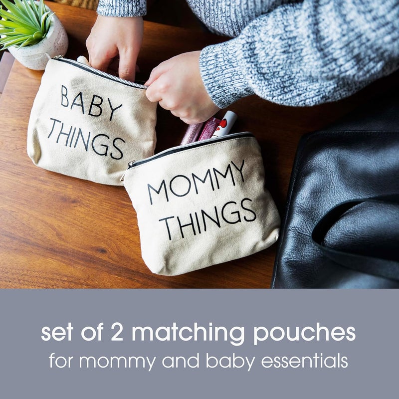 Pearhead Mommy and Baby Canvas Pouch Set Gift For New Moms Matching Travel Cases for New Mothers and Expecting Moms Minimalist Cosmetic and Accessory Bag Set of 2 - Image 2